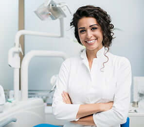 smiling woman in a dental office